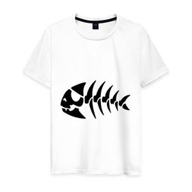 Мужская футболка хлопок с принтом Рыба-пират в Санкт-Петербурге, 100% хлопок | прямой крой, круглый вырез горловины, длина до линии бедер, слегка спущенное плечо. | скелет