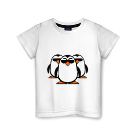 Детская футболка хлопок с принтом Банда пингвинов в Санкт-Петербурге, 100% хлопок | круглый вырез горловины, полуприлегающий силуэт, длина до линии бедер | в очках | животные | звери | пингвины