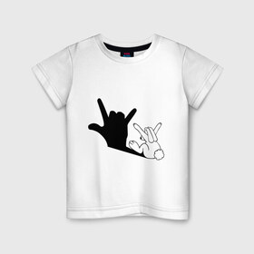 Детская футболка хлопок с принтом Тень зайца в Санкт-Петербурге, 100% хлопок | круглый вырез горловины, полуприлегающий силуэт, длина до линии бедер | животные | заяц | театр теней | тень
