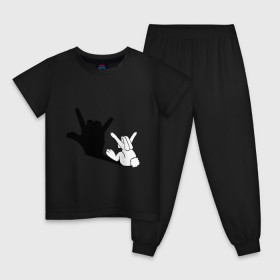 Детская пижама хлопок с принтом Тень зайца в Санкт-Петербурге, 100% хлопок |  брюки и футболка прямого кроя, без карманов, на брюках мягкая резинка на поясе и по низу штанин
 | животные | заяц | театр теней | тень