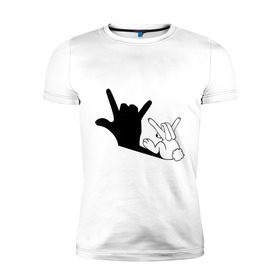 Мужская футболка премиум с принтом Тень зайца в Санкт-Петербурге, 92% хлопок, 8% лайкра | приталенный силуэт, круглый вырез ворота, длина до линии бедра, короткий рукав | Тематика изображения на принте: животные | заяц | театр теней | тень