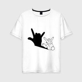Женская футболка хлопок Oversize с принтом Тень зайца в Санкт-Петербурге, 100% хлопок | свободный крой, круглый ворот, спущенный рукав, длина до линии бедер
 | животные | заяц | театр теней | тень