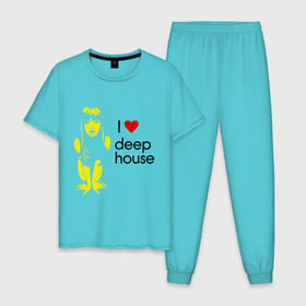 Мужская пижама хлопок с принтом I love deep house в Санкт-Петербурге, 100% хлопок | брюки и футболка прямого кроя, без карманов, на брюках мягкая резинка на поясе и по низу штанин
 | house | i love deep house | клубная музыка | клубные | хаус | я люблю хаус