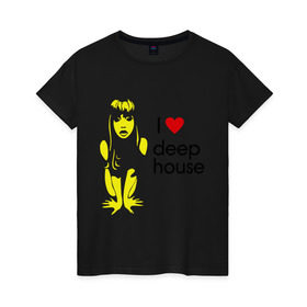 Женская футболка хлопок с принтом I love deep house в Санкт-Петербурге, 100% хлопок | прямой крой, круглый вырез горловины, длина до линии бедер, слегка спущенное плечо | house | i love deep house | клубная музыка | клубные | хаус | я люблю хаус