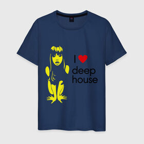 Мужская футболка хлопок с принтом I love deep house в Санкт-Петербурге, 100% хлопок | прямой крой, круглый вырез горловины, длина до линии бедер, слегка спущенное плечо. | Тематика изображения на принте: house | i love deep house | клубная музыка | клубные | хаус | я люблю хаус