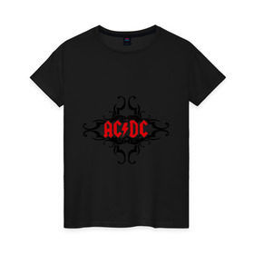 Женская футболка хлопок с принтом AC/DC в Санкт-Петербурге, 100% хлопок | прямой крой, круглый вырез горловины, длина до линии бедер, слегка спущенное плечо | ac dc | acdc | acds | acdsee | asds | heavy metal | metal | rock | trash metal | метал | металл | рок | рок группа | трэш метал | хеви метал | эйсидиси