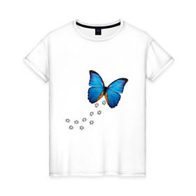 Женская футболка хлопок с принтом Реалистичная бабочка в Санкт-Петербурге, 100% хлопок | прямой крой, круглый вырез горловины, длина до линии бедер, слегка спущенное плечо | Тематика изображения на принте: бабочка