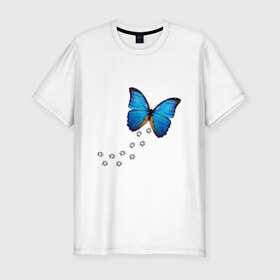 Мужская футболка премиум с принтом Реалистичная бабочка в Санкт-Петербурге, 92% хлопок, 8% лайкра | приталенный силуэт, круглый вырез ворота, длина до линии бедра, короткий рукав | Тематика изображения на принте: бабочка