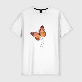 Мужская футболка премиум с принтом Реалистичная бабочка 2 в Санкт-Петербурге, 92% хлопок, 8% лайкра | приталенный силуэт, круглый вырез ворота, длина до линии бедра, короткий рукав | Тематика изображения на принте: 