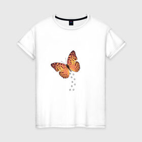 Женская футболка хлопок с принтом Реалистичная бабочка 2 в Санкт-Петербурге, 100% хлопок | прямой крой, круглый вырез горловины, длина до линии бедер, слегка спущенное плечо | Тематика изображения на принте: 