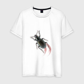 Мужская футболка хлопок с принтом Реалистичный жук в Санкт-Петербурге, 100% хлопок | прямой крой, круглый вырез горловины, длина до линии бедер, слегка спущенное плечо. | Тематика изображения на принте: жук | насекомые | прикол | прикольные картинки | реалистичный жук