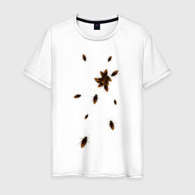 Мужская футболка хлопок с принтом Тараканы в Санкт-Петербурге, 100% хлопок | прямой крой, круглый вырез горловины, длина до линии бедер, слегка спущенное плечо. | животные | насекомые | таракан | тараканы