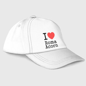 Бейсболка с принтом I love Roma Acorn в Санкт-Петербурге, 100% хлопок | классический козырек, металлическая застежка-регулятор размера | Тематика изображения на принте: i love roma acorn | интернет приколы | рома жёлудь