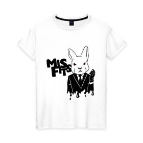 Женская футболка хлопок с принтом Кролик misfits в Санкт-Петербурге, 100% хлопок | прямой крой, круглый вырез горловины, длина до линии бедер, слегка спущенное плечо | misfits