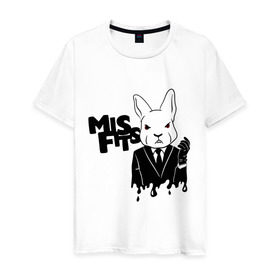 Мужская футболка хлопок с принтом Кролик misfits в Санкт-Петербурге, 100% хлопок | прямой крой, круглый вырез горловины, длина до линии бедер, слегка спущенное плечо. | misfits