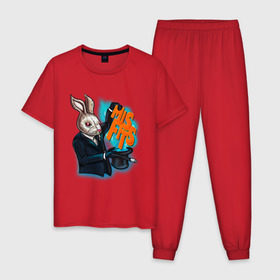 Мужская пижама хлопок с принтом Кролик-психопат в Санкт-Петербурге, 100% хлопок | брюки и футболка прямого кроя, без карманов, на брюках мягкая резинка на поясе и по низу штанин
 | misfits