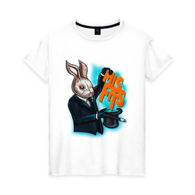 Женская футболка хлопок с принтом Кролик-психопат в Санкт-Петербурге, 100% хлопок | прямой крой, круглый вырез горловины, длина до линии бедер, слегка спущенное плечо | Тематика изображения на принте: misfits