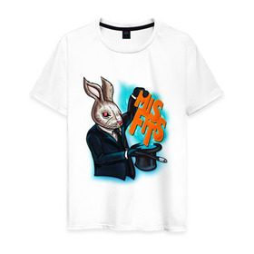 Мужская футболка хлопок с принтом Кролик-психопат в Санкт-Петербурге, 100% хлопок | прямой крой, круглый вырез горловины, длина до линии бедер, слегка спущенное плечо. | Тематика изображения на принте: misfits