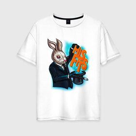 Женская футболка хлопок Oversize с принтом Кролик-психопат в Санкт-Петербурге, 100% хлопок | свободный крой, круглый ворот, спущенный рукав, длина до линии бедер
 | misfits