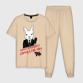 Мужская пижама хлопок с принтом Rabbit misfits в Санкт-Петербурге, 100% хлопок | брюки и футболка прямого кроя, без карманов, на брюках мягкая резинка на поясе и по низу штанин
 | Тематика изображения на принте: misfits
