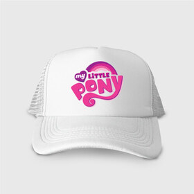 Кепка тракер с сеткой с принтом My little pony logo в Санкт-Петербурге, трикотажное полотно; задняя часть — сетка | длинный козырек, универсальный размер, пластиковая застежка | Тематика изображения на принте: my little pony | my little pony logo | pony | детские | мой маленький пони | пони