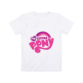 Детская футболка хлопок с принтом My little pony logo в Санкт-Петербурге, 100% хлопок | круглый вырез горловины, полуприлегающий силуэт, длина до линии бедер | my little pony | my little pony logo | pony | детские | мой маленький пони | пони