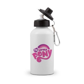 Бутылка спортивная с принтом My little pony logo в Санкт-Петербурге, металл | емкость — 500 мл, в комплекте две пластиковые крышки и карабин для крепления | Тематика изображения на принте: my little pony | my little pony logo | pony | детские | мой маленький пони | пони