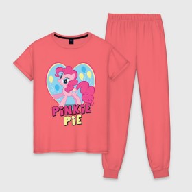 Женская пижама хлопок с принтом Pinkie Pie in my heart в Санкт-Петербурге, 100% хлопок | брюки и футболка прямого кроя, без карманов, на брюках мягкая резинка на поясе и по низу штанин | heart | pinkie | pinkie pie in my heart | pony | детские | мой маленький пони | пони