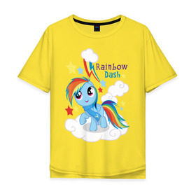 Мужская футболка хлопок Oversize с принтом Rainbow Dash в Санкт-Петербурге, 100% хлопок | свободный крой, круглый ворот, “спинка” длиннее передней части | dash | pony | rainbow | rainbow dash | детские | мой маленький пони | пони