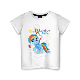 Детская футболка хлопок с принтом Rainbow Dash в Санкт-Петербурге, 100% хлопок | круглый вырез горловины, полуприлегающий силуэт, длина до линии бедер | Тематика изображения на принте: dash | pony | rainbow | rainbow dash | детские | мой маленький пони | пони