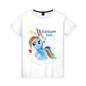 Женская футболка хлопок с принтом Rainbow Dash в Санкт-Петербурге, 100% хлопок | прямой крой, круглый вырез горловины, длина до линии бедер, слегка спущенное плечо | dash | pony | rainbow | rainbow dash | детские | мой маленький пони | пони