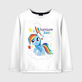 Детский лонгслив хлопок с принтом Rainbow Dash в Санкт-Петербурге, 100% хлопок | круглый вырез горловины, полуприлегающий силуэт, длина до линии бедер | Тематика изображения на принте: dash | pony | rainbow | rainbow dash | детские | мой маленький пони | пони