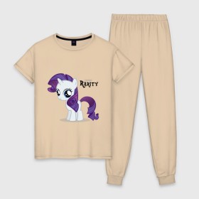 Женская пижама хлопок с принтом Young Rarity в Санкт-Петербурге, 100% хлопок | брюки и футболка прямого кроя, без карманов, на брюках мягкая резинка на поясе и по низу штанин | rarity | young | young rarity | детские | мой маленький пони | пони
