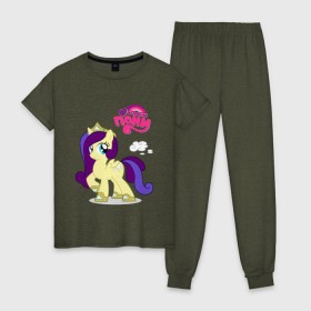 Женская пижама хлопок с принтом Пони в короне в Санкт-Петербурге, 100% хлопок | брюки и футболка прямого кроя, без карманов, на брюках мягкая резинка на поясе и по низу штанин | детские | детям | для детей | корона | мой маленький пони | пони | пони в короне