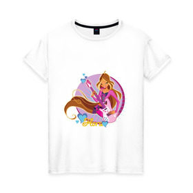 Женская футболка хлопок с принтом WinX - Флора в Санкт-Петербурге, 100% хлопок | прямой крой, круглый вырез горловины, длина до линии бедер, слегка спущенное плечо | win x | winx | винкс | детские | детям | для детей | феи | флора