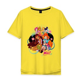 Мужская футболка хлопок Oversize с принтом Подружки WinX в Санкт-Петербурге, 100% хлопок | свободный крой, круглый ворот, “спинка” длиннее передней части | win x | winx | винкс | детские | детям | для детей | подружки | феи
