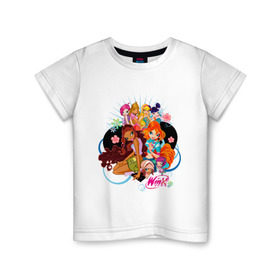 Детская футболка хлопок с принтом Подружки WinX в Санкт-Петербурге, 100% хлопок | круглый вырез горловины, полуприлегающий силуэт, длина до линии бедер | Тематика изображения на принте: win x | winx | винкс | детские | детям | для детей | подружки | феи