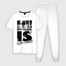 Мужская пижама хлопок с принтом Hi. My name is slim shady в Санкт-Петербурге, 100% хлопок | брюки и футболка прямого кроя, без карманов, на брюках мягкая резинка на поясе и по низу штанин
 | хип хоп