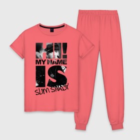 Женская пижама хлопок с принтом Hi. My name is slim shady в Санкт-Петербурге, 100% хлопок | брюки и футболка прямого кроя, без карманов, на брюках мягкая резинка на поясе и по низу штанин | хип хоп