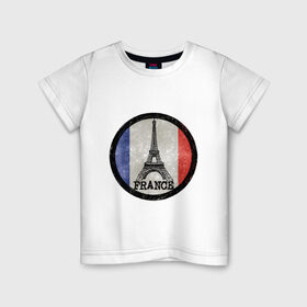 Детская футболка хлопок с принтом Logo France в Санкт-Петербурге, 100% хлопок | круглый вырез горловины, полуприлегающий силуэт, длина до линии бедер | Тематика изображения на принте: france | флаг франций | франция | эйфелева башня