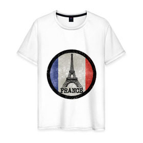 Мужская футболка хлопок с принтом Logo France в Санкт-Петербурге, 100% хлопок | прямой крой, круглый вырез горловины, длина до линии бедер, слегка спущенное плечо. | france | флаг франций | франция | эйфелева башня