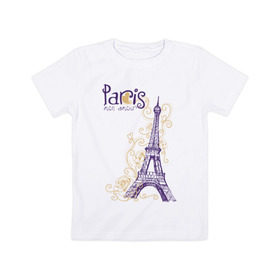 Детская футболка хлопок с принтом Paris mon amour в Санкт-Петербурге, 100% хлопок | круглый вырез горловины, полуприлегающий силуэт, длина до линии бедер | Тематика изображения на принте: paris | paris mon amour | париж | париж любовь моя