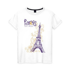 Женская футболка хлопок с принтом Paris mon amour в Санкт-Петербурге, 100% хлопок | прямой крой, круглый вырез горловины, длина до линии бедер, слегка спущенное плечо | paris | paris mon amour | париж | париж любовь моя