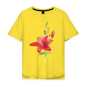 Мужская футболка хлопок Oversize с принтом Red lily в Санкт-Петербурге, 100% хлопок | свободный крой, круглый ворот, “спинка” длиннее передней части | 8 марта | букет | красная лилия | лилия | международный женский день | цветы