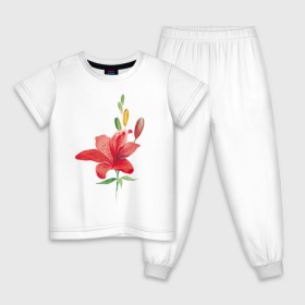 Детская пижама хлопок с принтом Red lily в Санкт-Петербурге, 100% хлопок |  брюки и футболка прямого кроя, без карманов, на брюках мягкая резинка на поясе и по низу штанин
 | 8 марта | букет | красная лилия | лилия | международный женский день | цветы