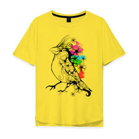 Мужская футболка хлопок Oversize с принтом Birdie в Санкт-Петербурге, 100% хлопок | свободный крой, круглый ворот, “спинка” длиннее передней части | 8 марта | подарок | птица | птичка | разноцветные | цветы