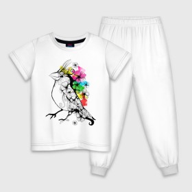 Детская пижама хлопок с принтом Birdie в Санкт-Петербурге, 100% хлопок |  брюки и футболка прямого кроя, без карманов, на брюках мягкая резинка на поясе и по низу штанин
 | 8 марта | подарок | птица | птичка | разноцветные | цветы