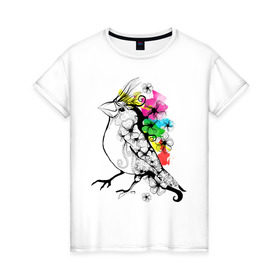 Женская футболка хлопок с принтом Birdie в Санкт-Петербурге, 100% хлопок | прямой крой, круглый вырез горловины, длина до линии бедер, слегка спущенное плечо | Тематика изображения на принте: 8 марта | подарок | птица | птичка | разноцветные | цветы