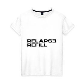 Женская футболка хлопок с принтом Refill в Санкт-Петербурге, 100% хлопок | прямой крой, круглый вырез горловины, длина до линии бедер, слегка спущенное плечо | eminem | refill | relapse | зарубежный рэп | музыка | репчик | рэп | эменем | эминем