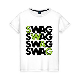 Женская футболка хлопок с принтом Swag в квадрате в Санкт-Петербурге, 100% хлопок | прямой крой, круглый вырез горловины, длина до линии бедер, слегка спущенное плечо | swag | буквы | квадрат | модный | сваг | свег | свог | свэг | слова | стиль